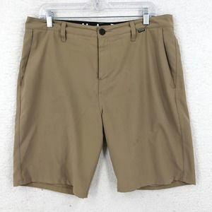 Hurley Hybrid Shorts Mens 34 Tan Walker 9 in Flat Front Pockets Button Zip Fly
